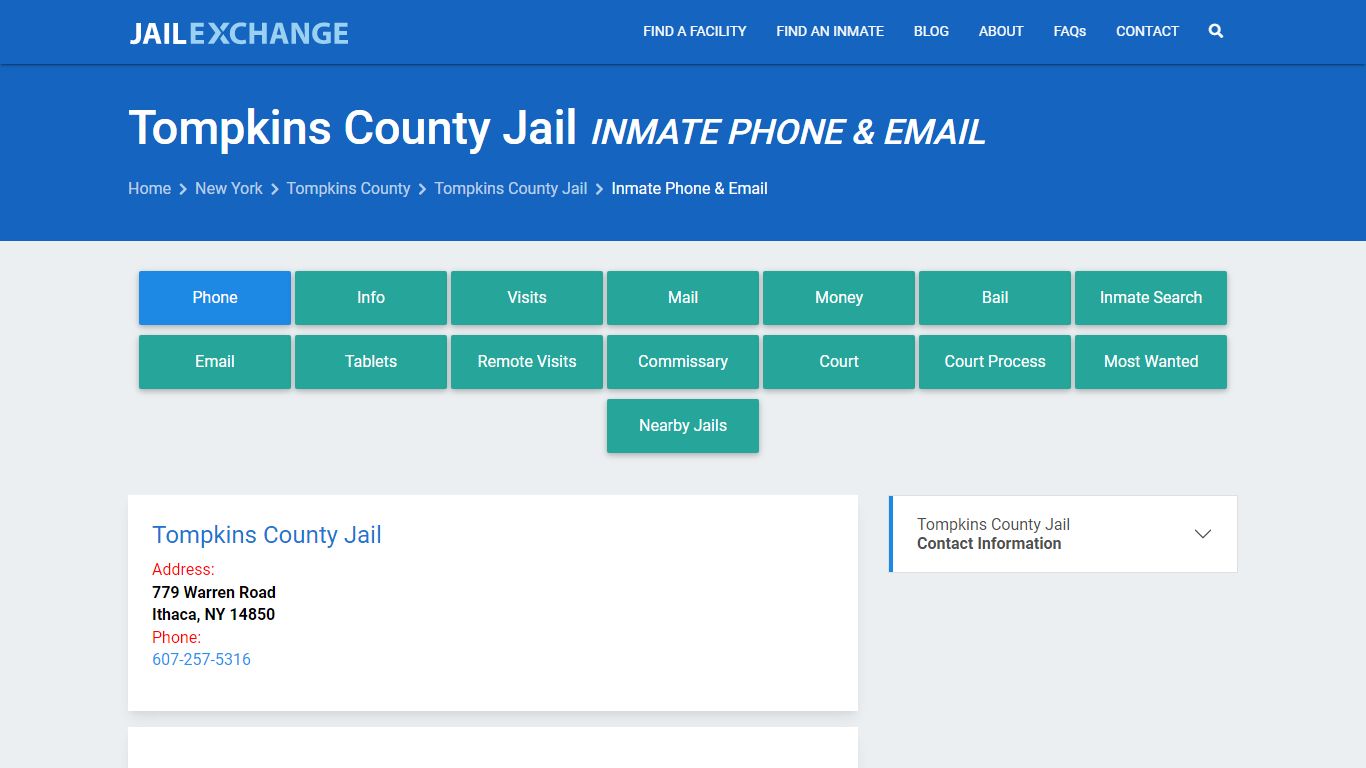 Inmate Phone - Tompkins County Jail, NY - Jail Exchange