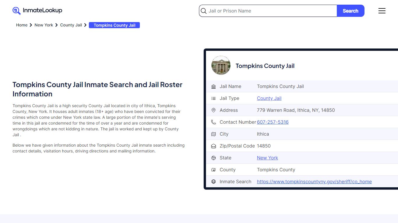 Tompkins County Jail Inmate Search - Ithica New York - Inmate Lookup
